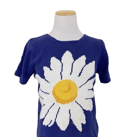 Vintage Jones New York Sport Knit Sweater Top Floral Short Sleeve Flower - Picture 3 of 16